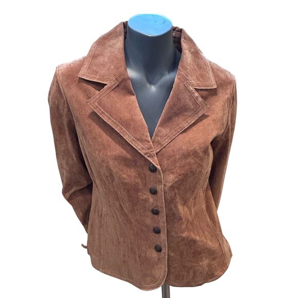 Women’s Live A Little LAL Brown Genuine Suede 100% Leather Snap Up Jacket Medium - Picture 1 of 16